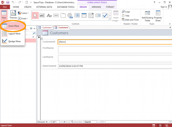 access form tabular layout