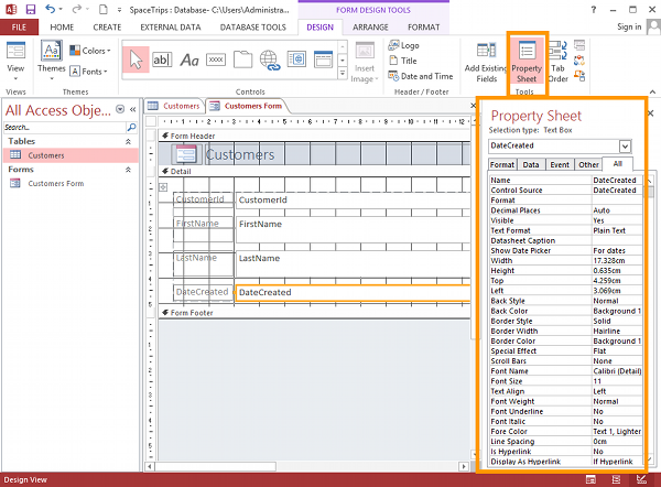 access form tabular layout