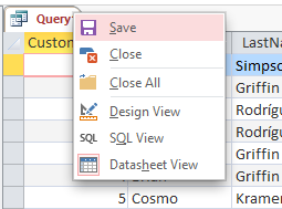 Screenshot of saving a query in Microsoft Access 2013