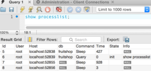 Screenshot of querying current connections