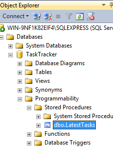 Screenshot of the Object Explorer with the Stored Procedures node expanded.