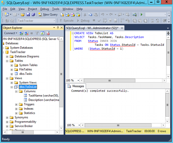 Ms sql create view example