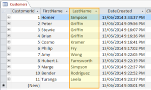 Screenshot of a table with a column highlighted.