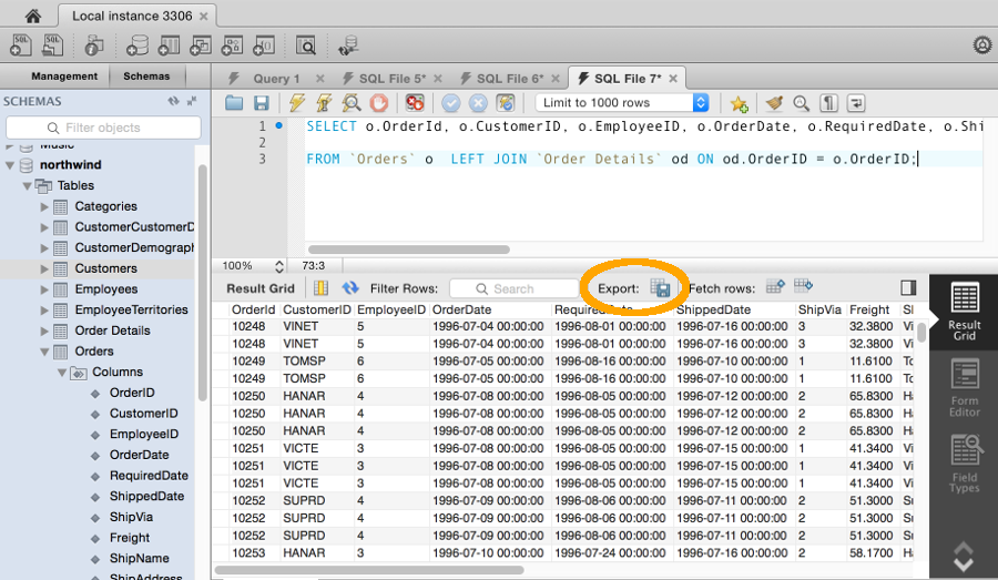 export table data mysql database workbench