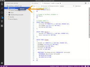 Azure Data Studio - Refresh option highlighted