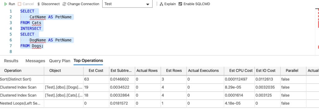 Screenshot of the estimated query plan in Azure Data Studio