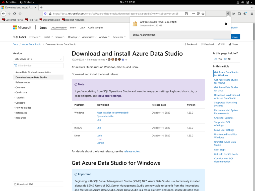 Screenshot after the Azure Data Studio installation file has downloaded