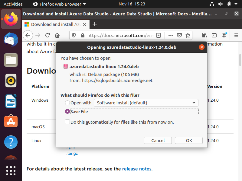 Screenshot of the Save File dialog box in Firefox
