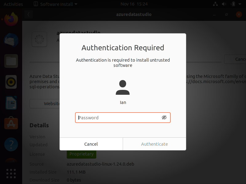 Screenshot of the authentication prompt