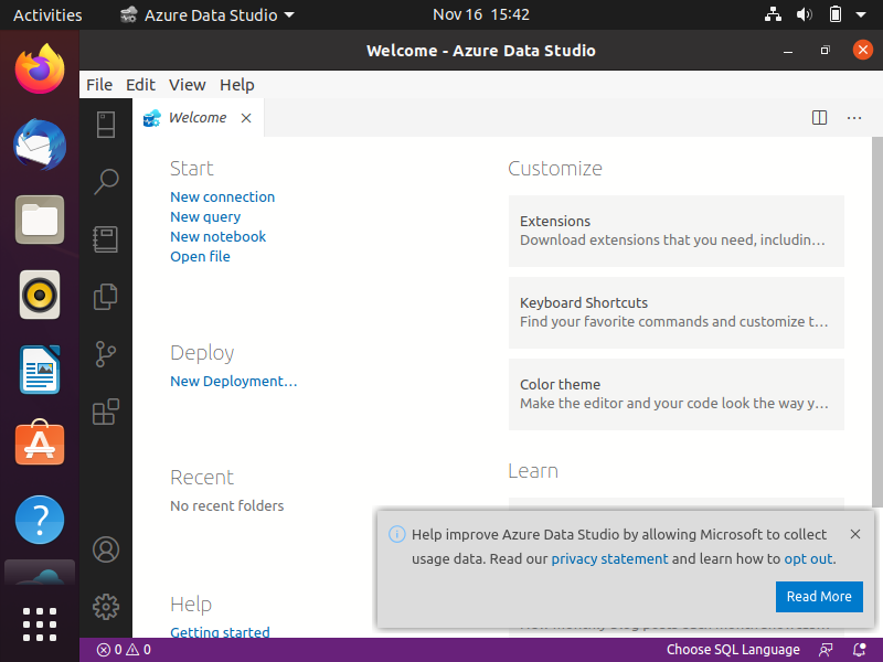 Screenshot of Azure Data Studio