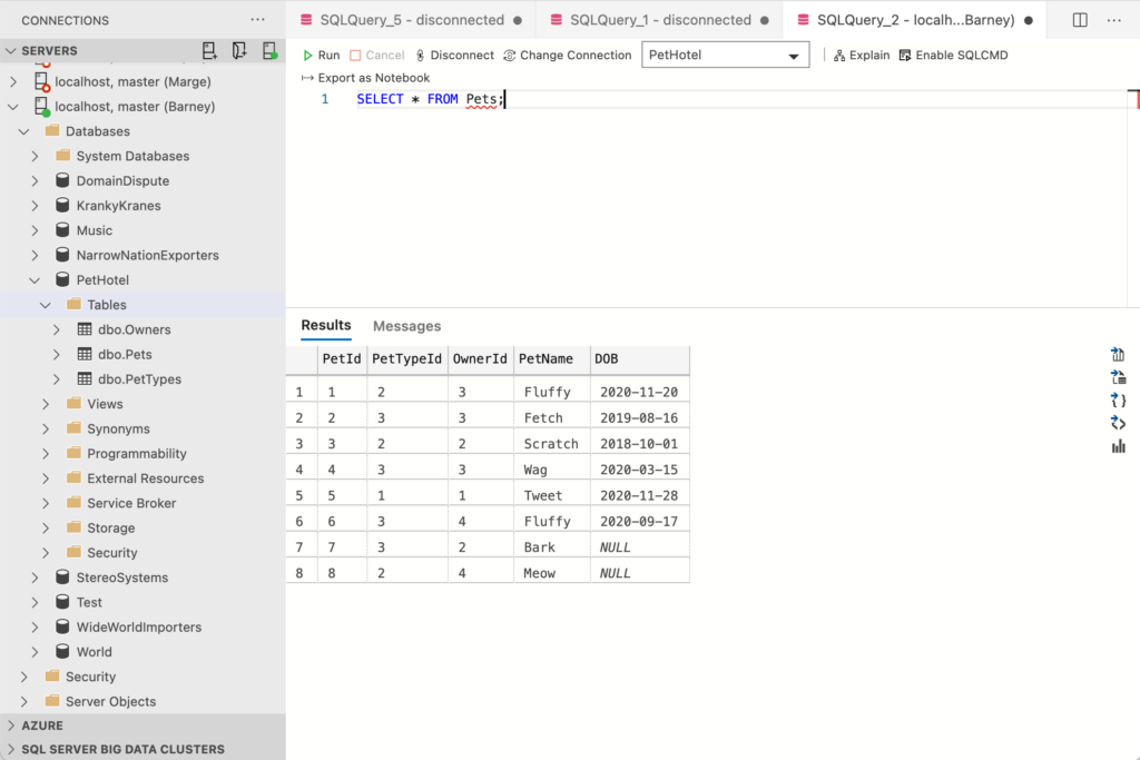 Screenshot of Azure Data Studio