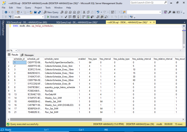 Using sp_help_schedule in SQL Server