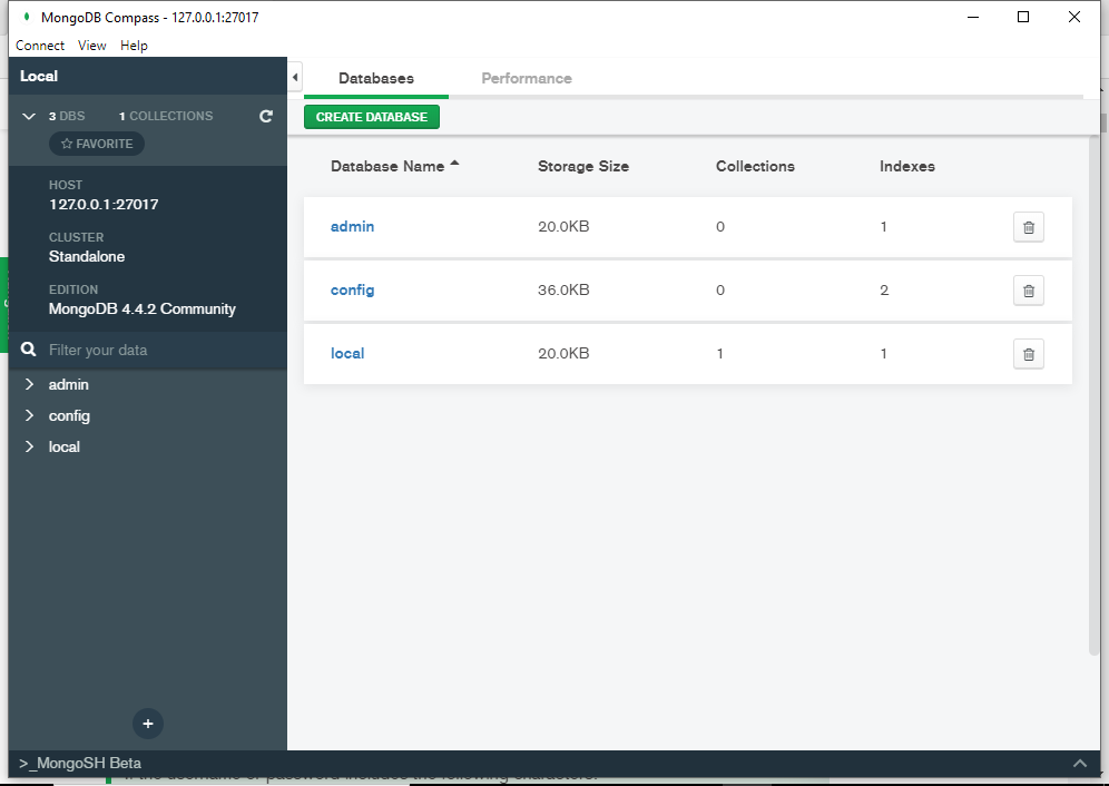 Screenshot of MongoDB Compass