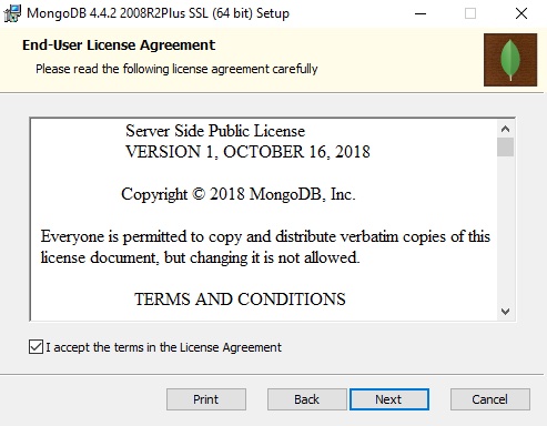 Screenshot of the license agreement screen