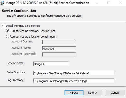 Screenshot of the Service Configuration screen.