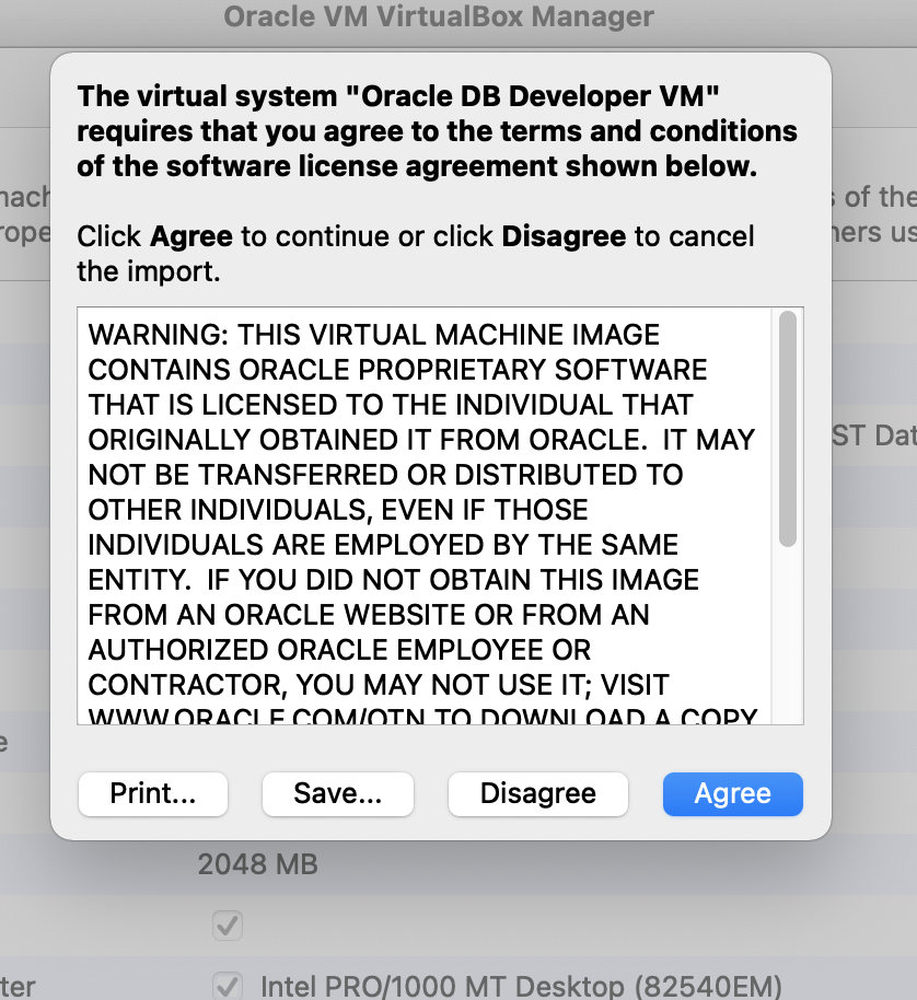 Screenshot of the license agreement screen