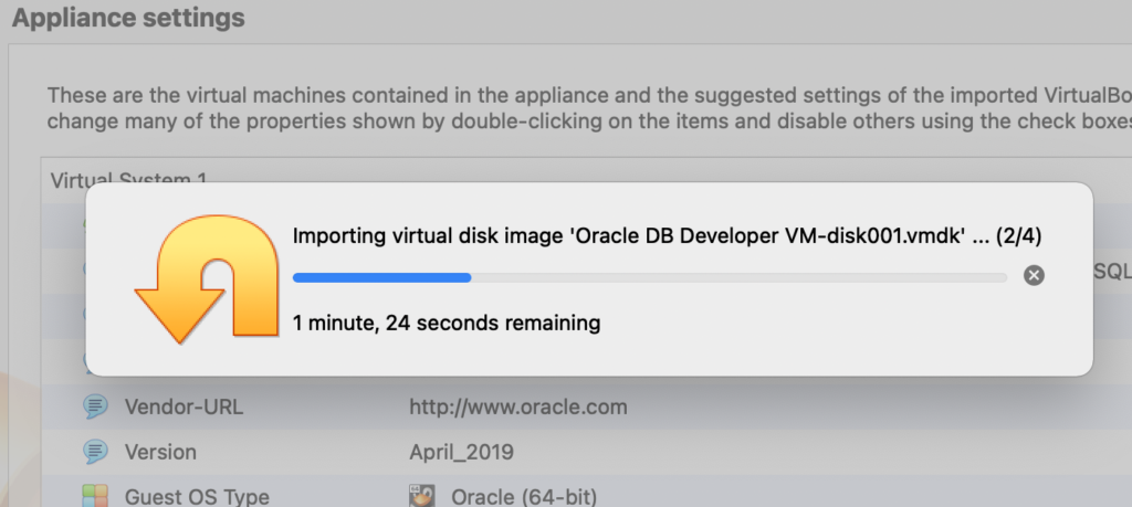 Screenshot of importing the virtual disk image