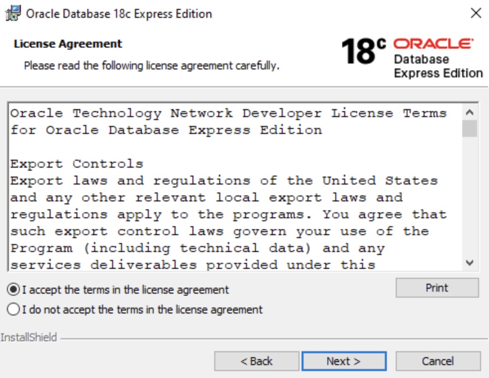 The License agreement screen.