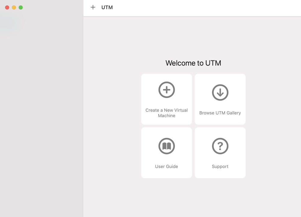 Screenshot of the UTM Home Screen
