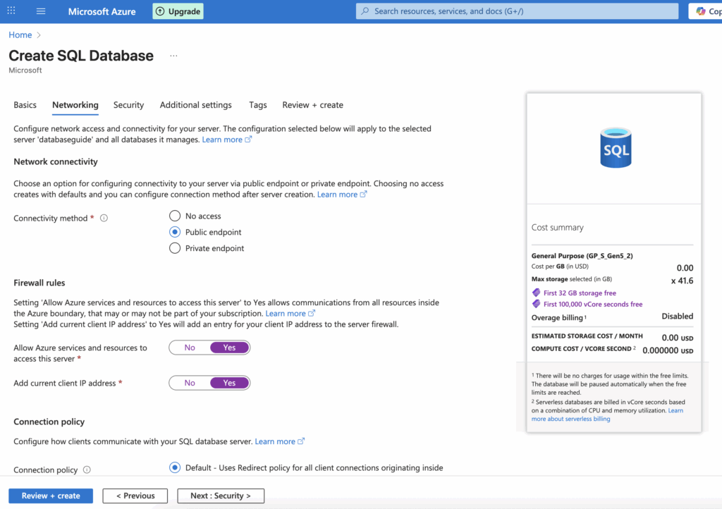 Screenshot of the Networking screen.