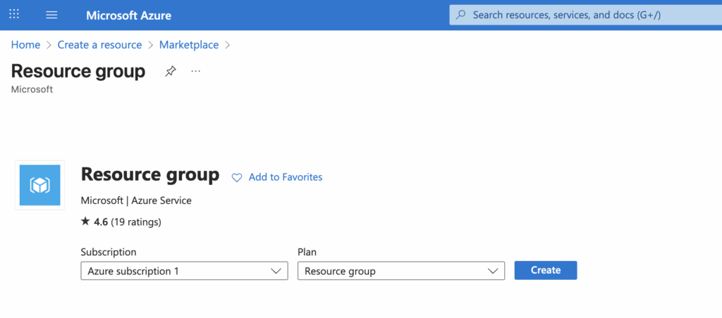 Screenshot of the "Resource group" page