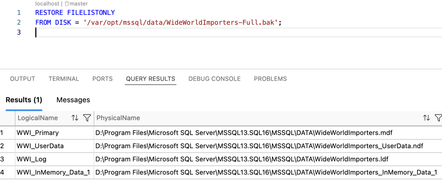 Restoring SQL Server Backups in Docker on macOS with VS Code